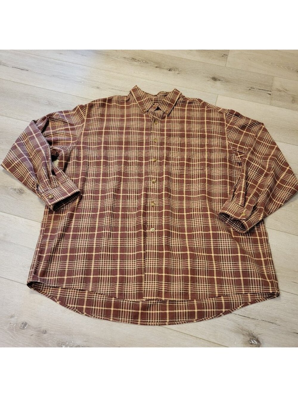 L.L. Bean Cotton Gorpcore Earthy Wilderness Long Sleeve Brown Plaid Shirt Sz XL